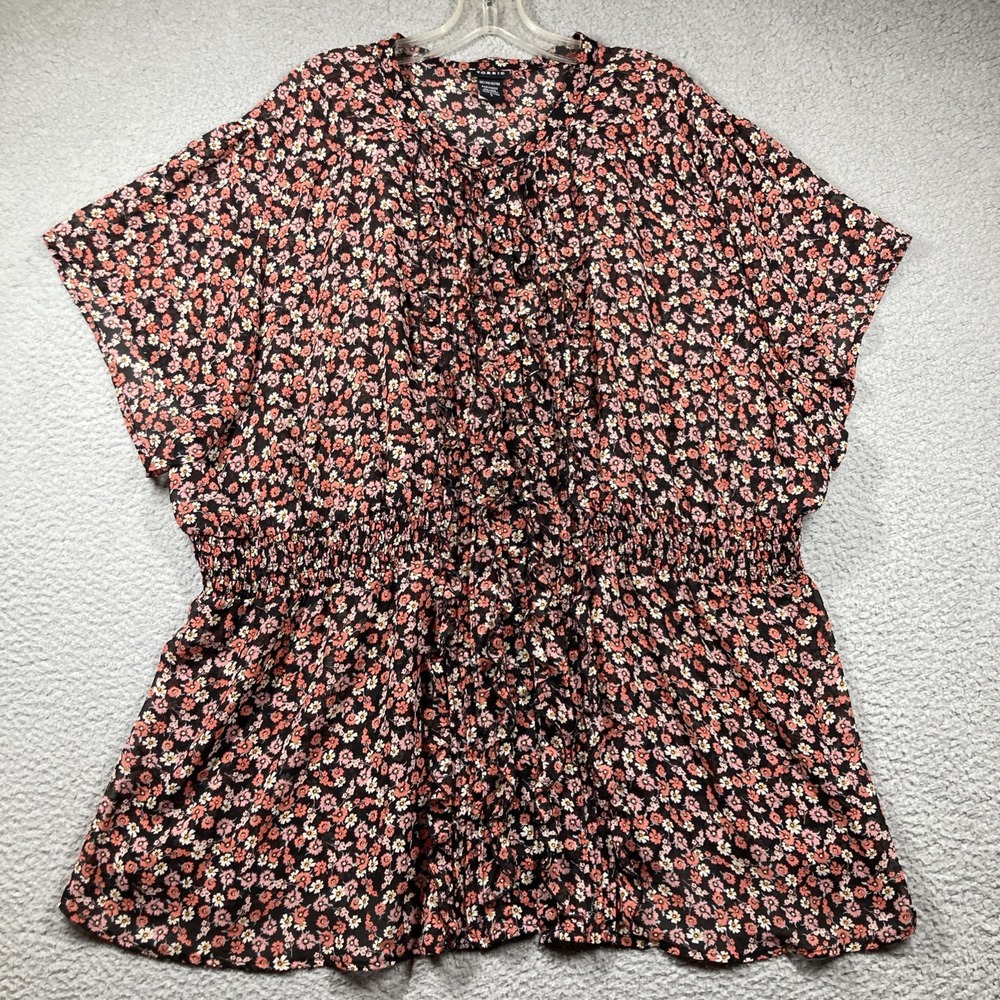 Torrid Top Womens Plus 5X Dark Floral Cottage Core Prairie Semi Sheer Babydoll